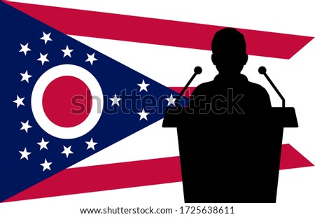 Ohio USA Flag Background Man Speaks. Business Man Presentation Conference Concept.