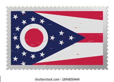 Ohio USA flag on old postage stamp, vector