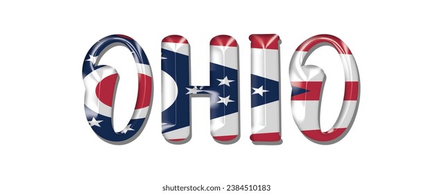 OHIO USA Flaggentext-Schriftart, 3D OHIO-Flagge bunter Hintergrund, OHIO-Flagge, Vektorgrafik