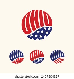 Ohio EEUU patriótico sticker o conjunto de botones. Ilustración vectorial para stickers de viajes, insignias políticas, camisetas.