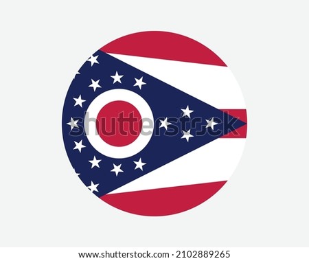 Ohio USA Round State Flag. OH, US Circle Flag. State of Ohio, United States of America Circular Shape Button Banner. EPS Vector Illustration.