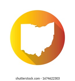 Ohio, USA Symbol Map Icon Round. Flat Vector Art Design with Shadow. Gradient Color Banner.