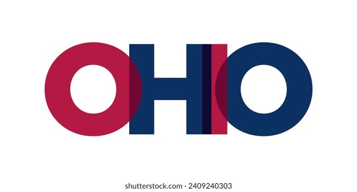 Ohio, diseño de eslóganes tipográficos de EEUU. Logo de Estados Unidos con letras gráficas de ciudades para productos impresos y web.