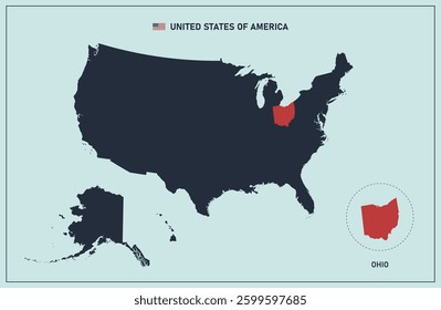 Ohio vector map. High detailed illustration. United state of America country.