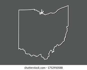 Ohio vector map with single border line boundary using white color on gray background illustration