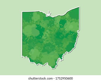 Ohio watercolor map vector illustration of green color with border line on light background using paint brush in page