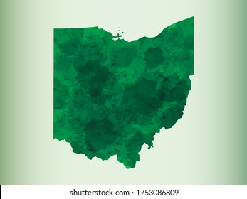 Mapa de color de agua Ohio ilustración vectorial de color verde sobre fondo de luz usando pincel de pintura en la página de papel