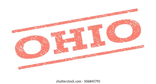 Ohio watermark stamp. Text caption between parallel lines with grunge design style. Rubber seal stamp with dust texture. Vector salmon color ink imprint on a white background.