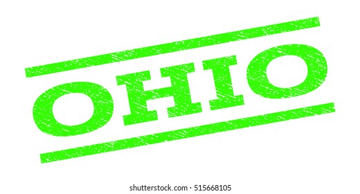Ohio watermark stamp. Text caption between parallel lines with grunge design style. Rubber seal stamp with unclean texture. Vector light green color ink imprint on a white background.