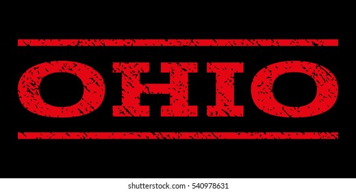 Ohio watermark stamp. Text tag between horizontal parallel lines with grunge design style. Rubber seal stamp with dirty texture. Vector red color ink imprint on a black background.