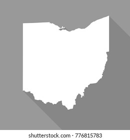 Ohio white map,border flat simple style with long shadow on grey background