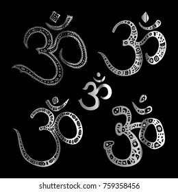 Ohm. Om Aum Symbol. Vector hand drawn illustration set. 