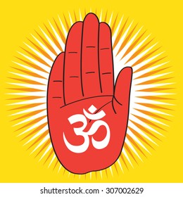 Ohm symbol on red hand