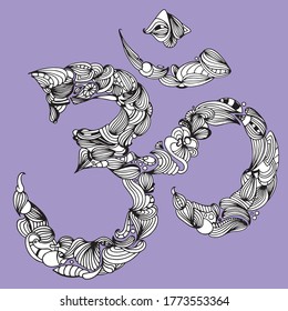 Símbolo Ohm en estilo zentangle. Dibujo de mano vectorial original en blanco y negro