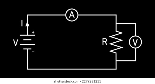 Ohm's law diagram. Battery and resistor circuit. Vector illustration isolated on white background.