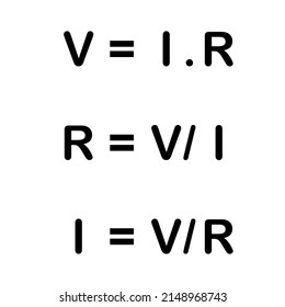 Ohm's law formula. Voltage, current and resistance formula vector illustration isolated on white background.