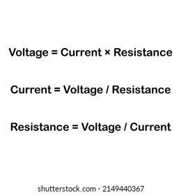 Ohm's law formula. Voltage, current and resistance formula vector illustration isolated on white background.