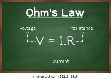 Ohm's Law Physics formula on green chalkboard vector