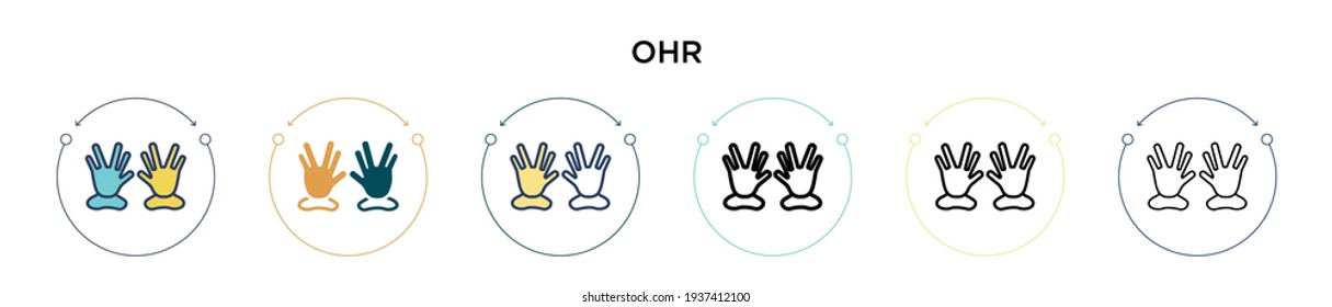 Ohr icon in filled, thin line, outline and stroke style. Vector illustration of two colored and black ohr vector icons designs can be used for mobile, ui, web