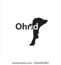 Mapa de Ohrid y diseño de letras negras sobre fondo blanco