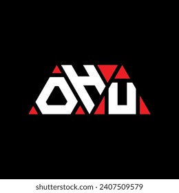 Diseño del logotipo de la letra del triángulo OHU con forma de triángulo. Monograma de diseño del logotipo del triángulo de la OHU. Plantilla de logotipo vectorial de triángulo OHU con color rojo. Logo triangular OHU Diseño sencillo, elegante y lujoso.