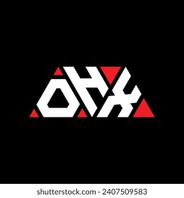 OHX triangle letter logo design with triangle shape. OHX triangle logo design monogram. OHX triangle vector logo template with red color. OHX triangular logo Simple, Elegant, and Luxurious design.