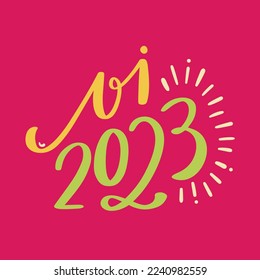 Oi 2023. Hola 2023 en portugués brasileño. Letras de mano moderna. vector.