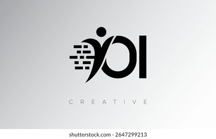 OI Creative Digital Monogram Logo – Futuristic Letter mark Design Featuring Human Shape, Pixel Motion and Minimal Tech Style for Innovative Branding Identity