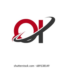 OI initial logo company name colored red and black swoosh design, isolated on white background. vector logo for business and company identity.