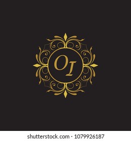 OI Initial logo. Ornament ampersand monogram golden logo black background