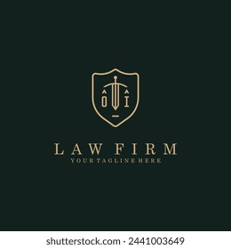 OI Initialen Schwert und Schild Logo Design Logo Vektor Stockbild