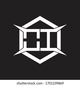 Monograma de logotipo OI con hexágono y plantilla de diseño de forma de cuatro ejes