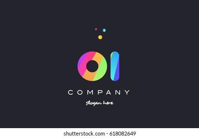 oi o i  creative rainbow green orange blue purple magenta pink artistic alphabet company letter logo design vector icon template