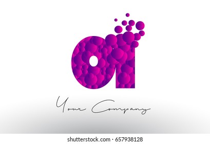 OI O I Dots Letter Logo with Purple Pink Magenta Bubbles Texture Vector.