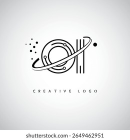 Logotipo de Monograma de Órbita OI - Marca de Letra Mínima Futurista com Linha de Arte Circular, Pontos Inspirados na Tecnologia e Conceito de Movimento Espacial para Identidade de Marca Moderna