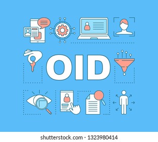 OID word concepts banner. Object identifier idea. Online search mechanism. Internet identity. Presentation, website. Isolated lettering typography idea with linear icons. Vector outline illustration