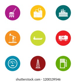 Oil area icons set. Flat set of 9 oil area vector icons for web isolated on white background
