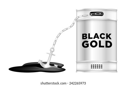 Oil barrel with anchor in oil puddle vector illustration