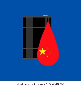 oil barrel and china flag on blue background