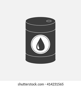 Oil barrel with oil drop sign icon.  Isolated. Black sign on white background. Oil droplet. Flat design. Vector illustration