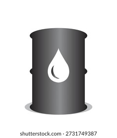 Barril de aceite con Vector de gota, contenedor, signo de gota, icono de tambor de aceite, concepto de industria, signo de tambores de petróleo. Icono de barril aislado. Icono de stock de aceite, barril de combustible, derrame de aceite, símbolo de lata con gotas.