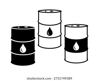 Barril de aceite con Vector de gota, contenedor, signo de gota, icono de tambor de aceite, concepto de industria, signo de tambores de petróleo. Icono de barril aislado. Icono de stock de aceite, barril de combustible, derrame de aceite, símbolo de lata con gotas.