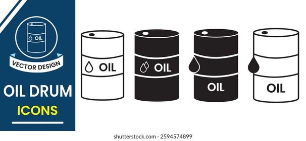 Oil barrel, drum, container icon vector set. Silhouette of oil barrel, container. Vector illustration. 