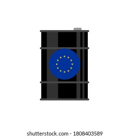 oil barrel and EU flag on white background