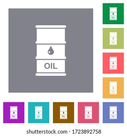 Oil barrel flat icons on simple color square backgrounds