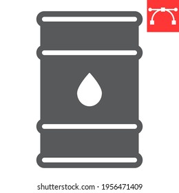 Oil barrel glyph icon, industry and fuel, oil drum container vector icon, vector graphics, editable stroke solid sign, eps 10