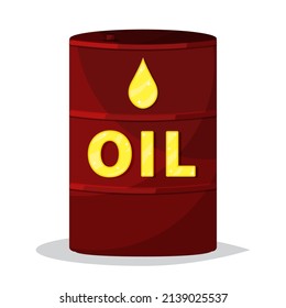 Oil barrel with golden text and drop. Vector illustration flat.