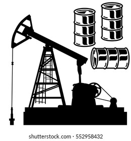 Oil barrel graph with red arrow pointing down. Vector illustration.
