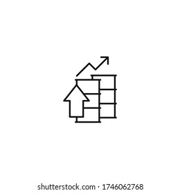 Oil barrel and the growth in oil prices vector.Growth graph icon of oil production.Linear illustration