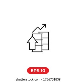 Oil barrel and the growth in oil prices vector.Growth graph icon of oil production.Linear illustration